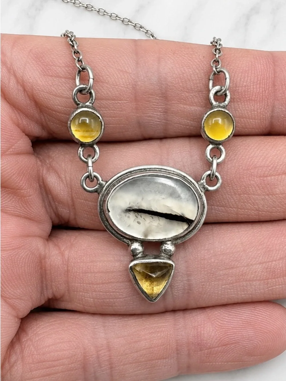 Great Falls Metal Works GFMW Sterling Silver Montana Moss Agate Citrine Necklace